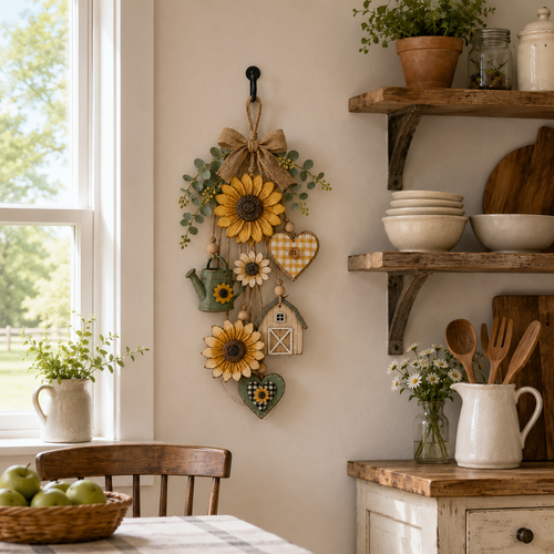 🌻Rustic Wooden Garden-Themed Hanging Ornament with Remote Control Fairy Lights