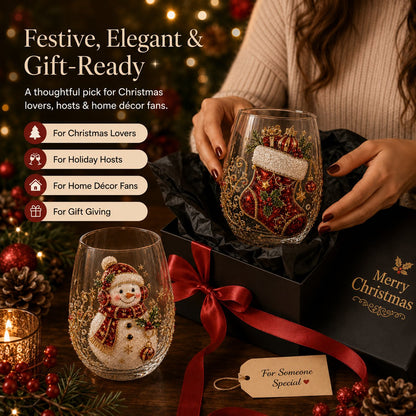 🎄✨ Christmas Glass Art Cup | Luxury Holiday Glassware for Drinks, Decor & Christmas Gifts 🎁