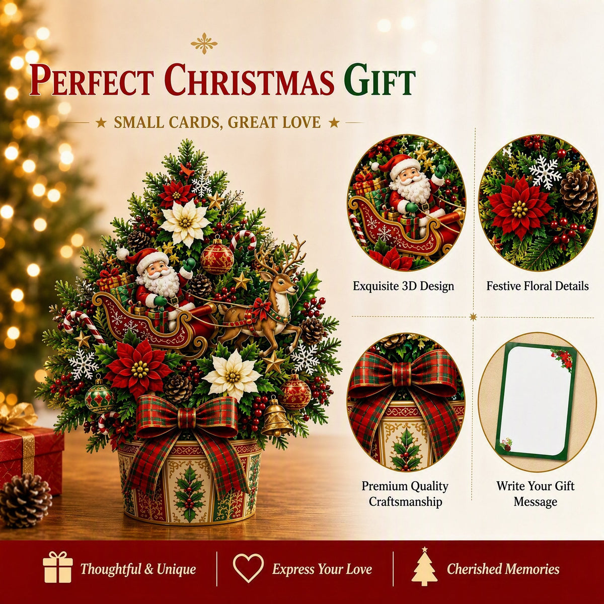 Pop-up Christmas tree card with a blank message card