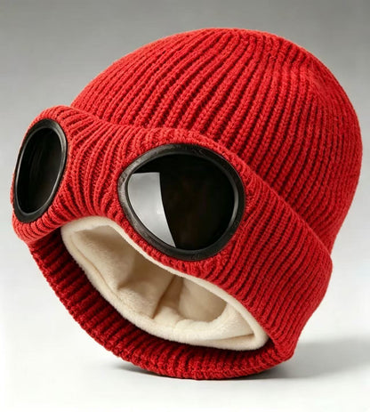 🌬️ Windproof Winter Beanie With Goggles, Warm Knit Hat for Outdoors