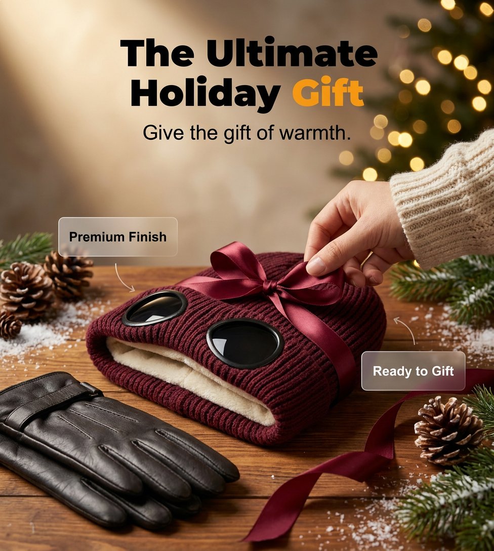 🌬️ Windproof Winter Beanie With Goggles, Warm Knit Hat for Outdoors
