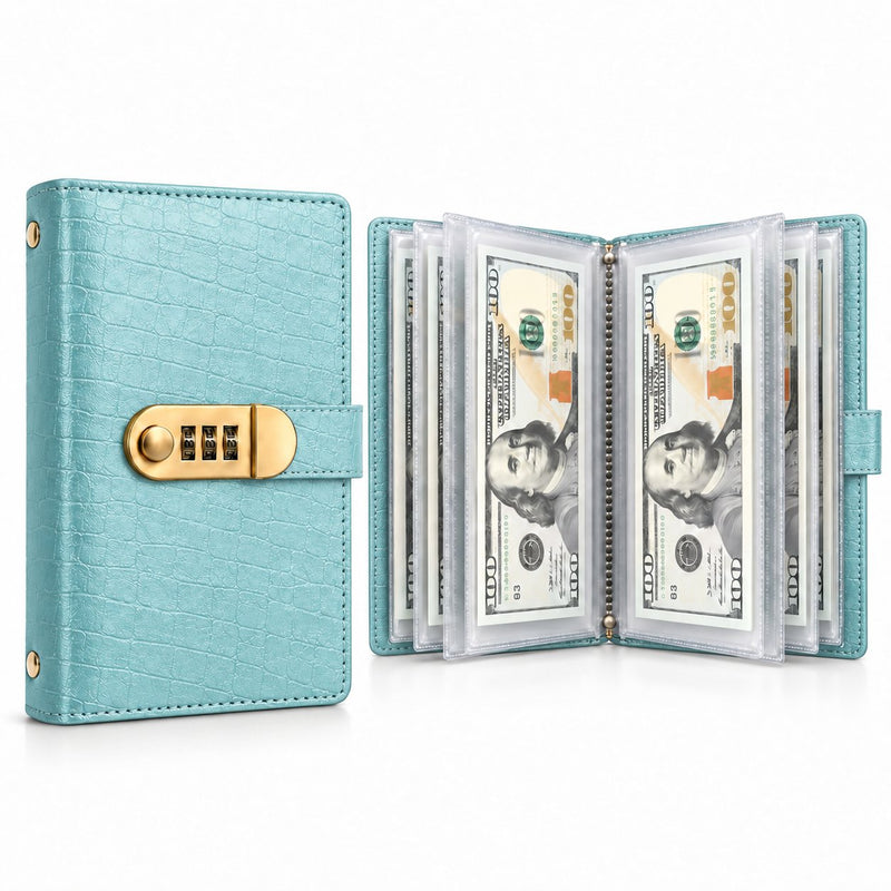 Blue lockable cash savings binder