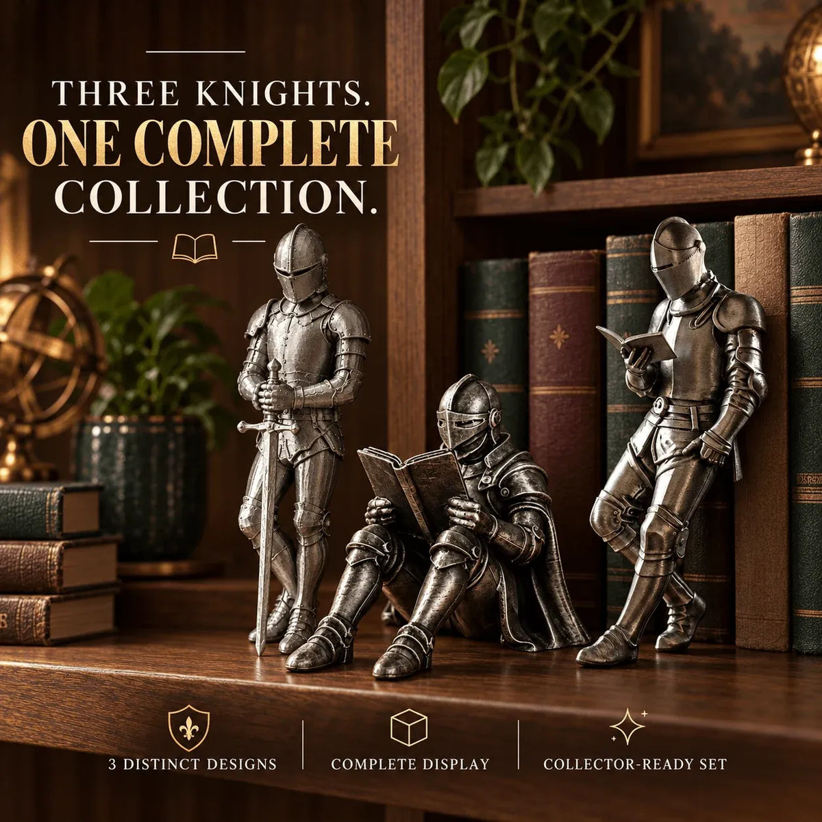 ⚔️📖 Reading Knight Bookshelf Statue | Medieval Fantasy Bookend Décor