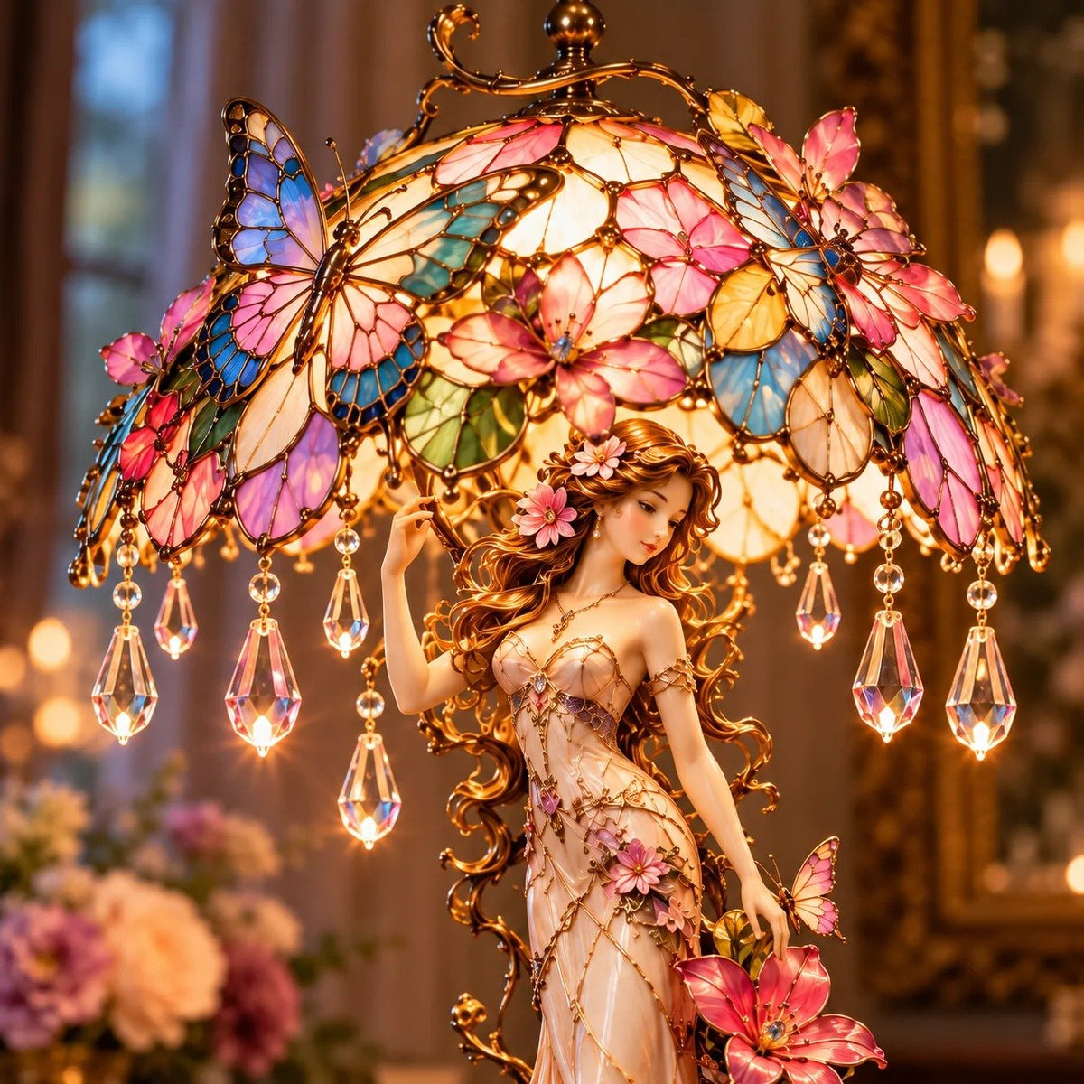 Enchanted Butterfly Garden Lady – Illuminated Floral Sculpture