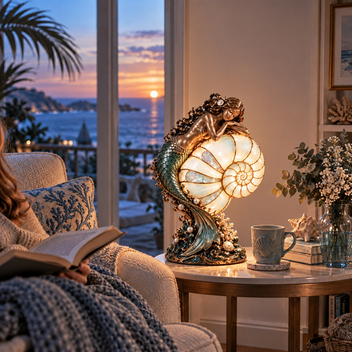 🧜‍♀️🐚 Moon-Tide Mermaid Nautilus Lamp