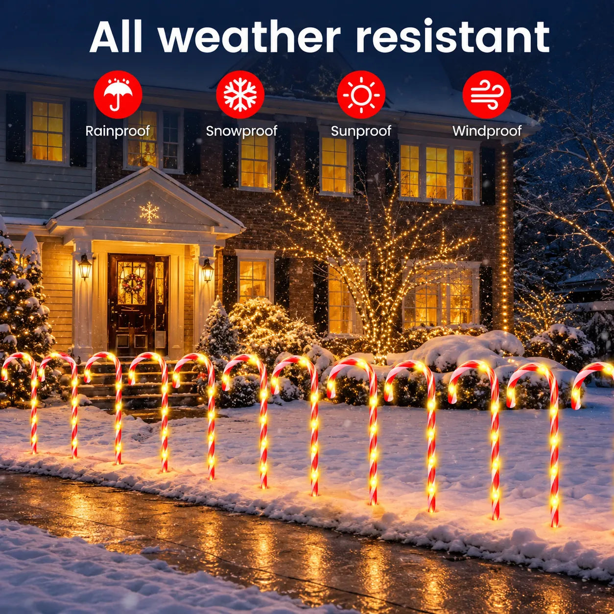 🎄🍭 Solar Candy Cane Garden Lights – 5-Piece Christmas Pathway Glow Set