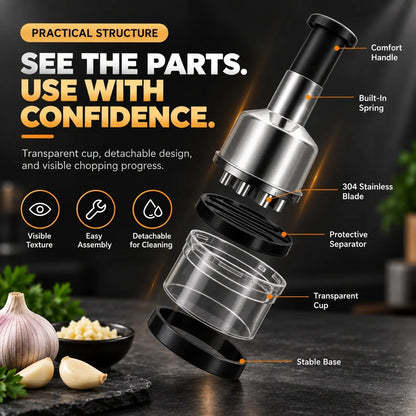 Chop Garlic Faster – Press-Down Manual Food Chopper