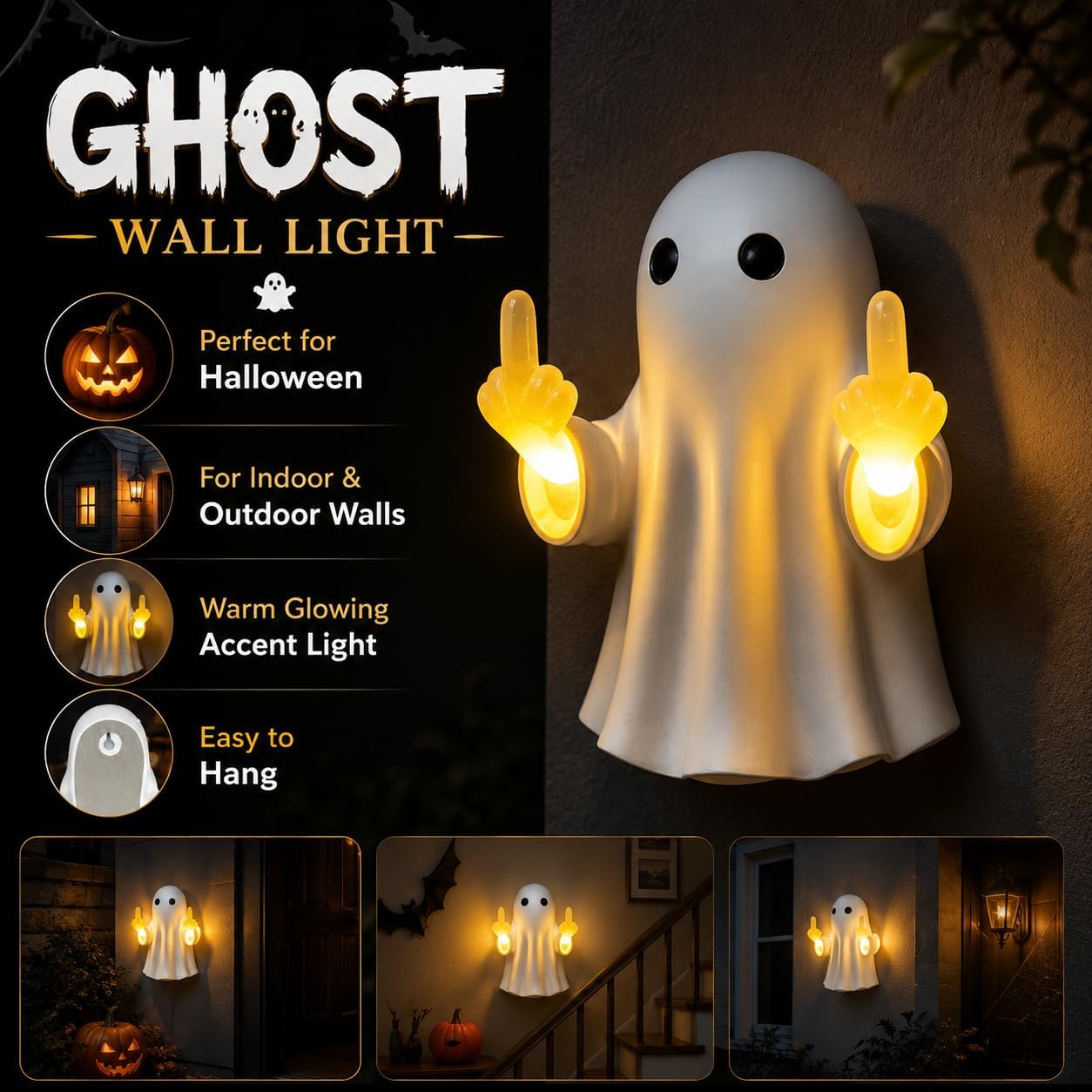 👻Ghost Wall Light - Cute Ghost Night Light with Middle Finger Gesture
