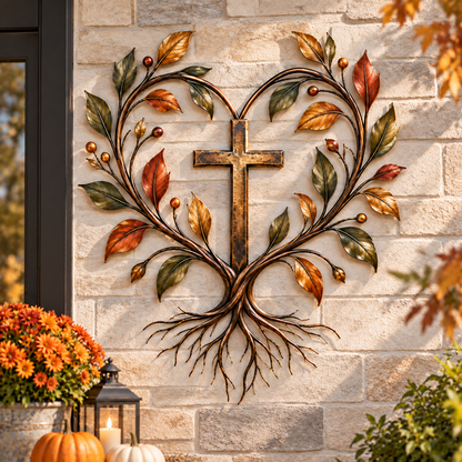 ✝️🍂Cross Tree of Life Fall Metal Wall Decor❤️