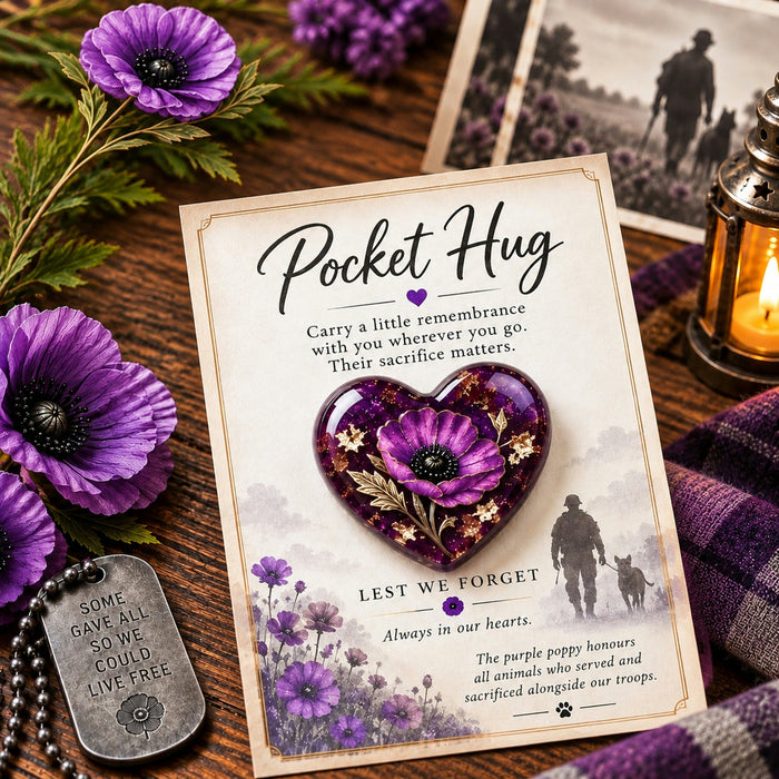 Purple Poppy remembrance Pocket Hug design