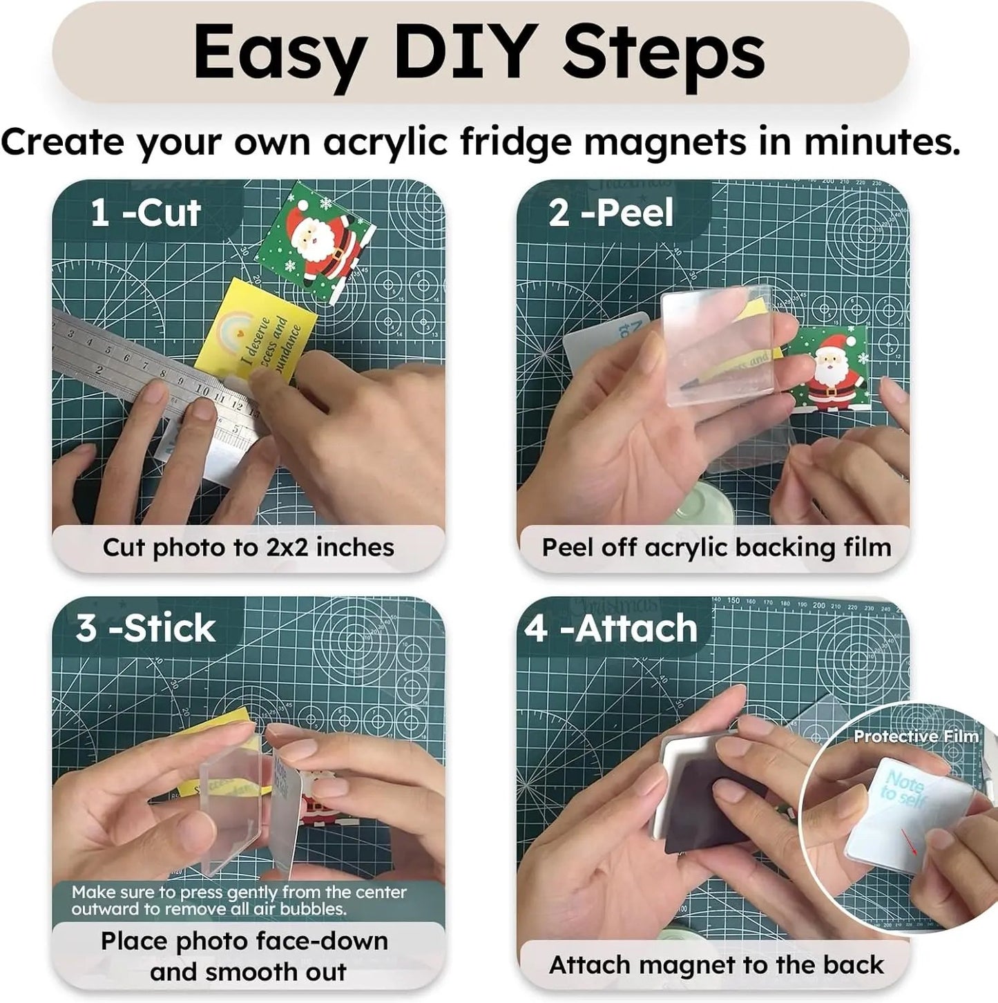 🎞✂ 10 Pack  2" x 2" Clear Acrylic DIY Fridge Magnet Set with Adhesive Backing – Square Magnetic Photo Frames with Stunning 3D Effect 💕