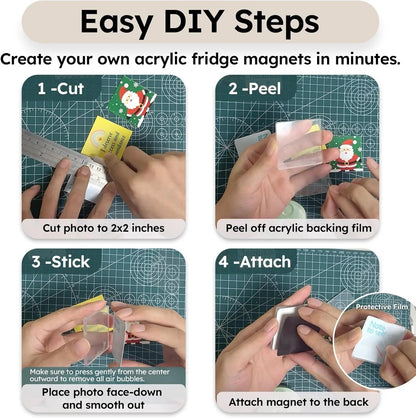 🎞✂ 10 Pack  2" x 2" Clear Acrylic DIY Fridge Magnet Set with Adhesive Backing – Square Magnetic Photo Frames with Stunning 3D Effect 💕