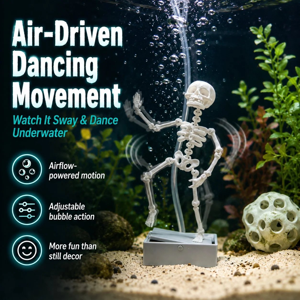 Air-Driven Dancing Skeleton Aquarium Ornament