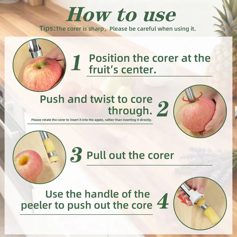 2 in 1 Apple Corer and Peeler, Apple Core Removal Tool, Stainless Steel Fruit Corer 🍎