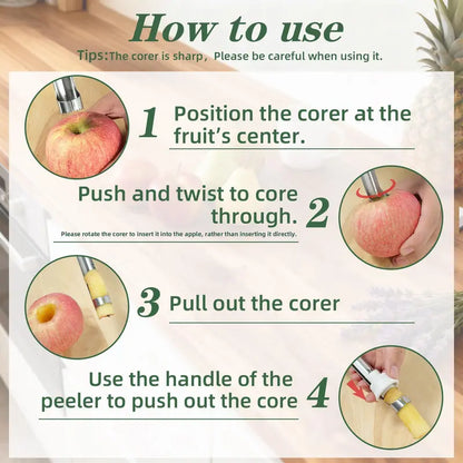 2 in 1 Apple Corer and Peeler, Apple Core Removal Tool, Stainless Steel Fruit Corer 🍎