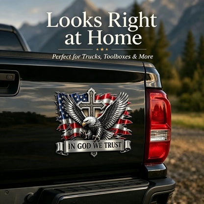 🦅 In God We Trust Bald Eagle Car Emblem | American Flag Faith Badge For Proud Patriots