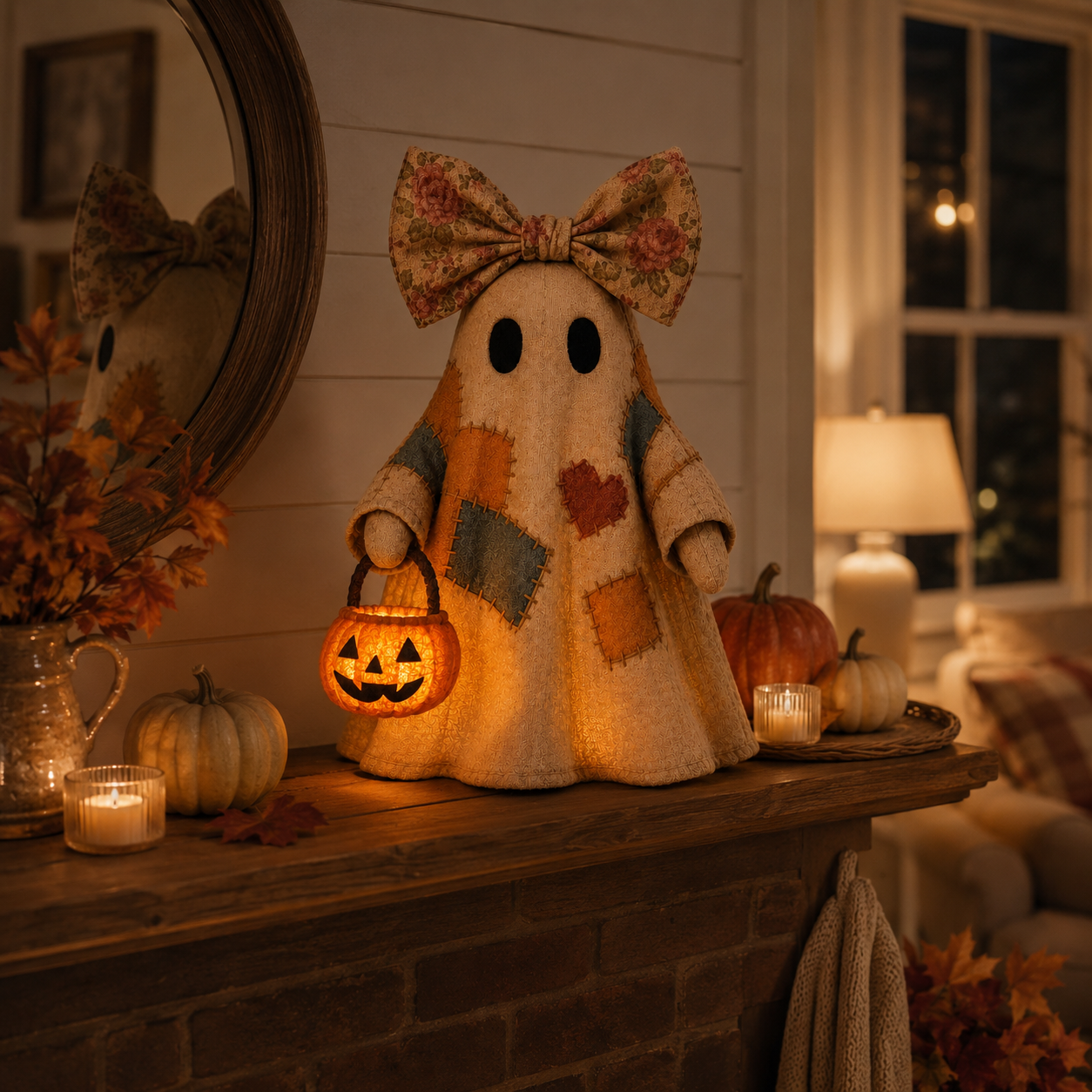 🔥 40% OFF TODAY - 👻🎃 Vintage Patchwork Ghost Decor(✨ LED Pumpkin Lantern}
