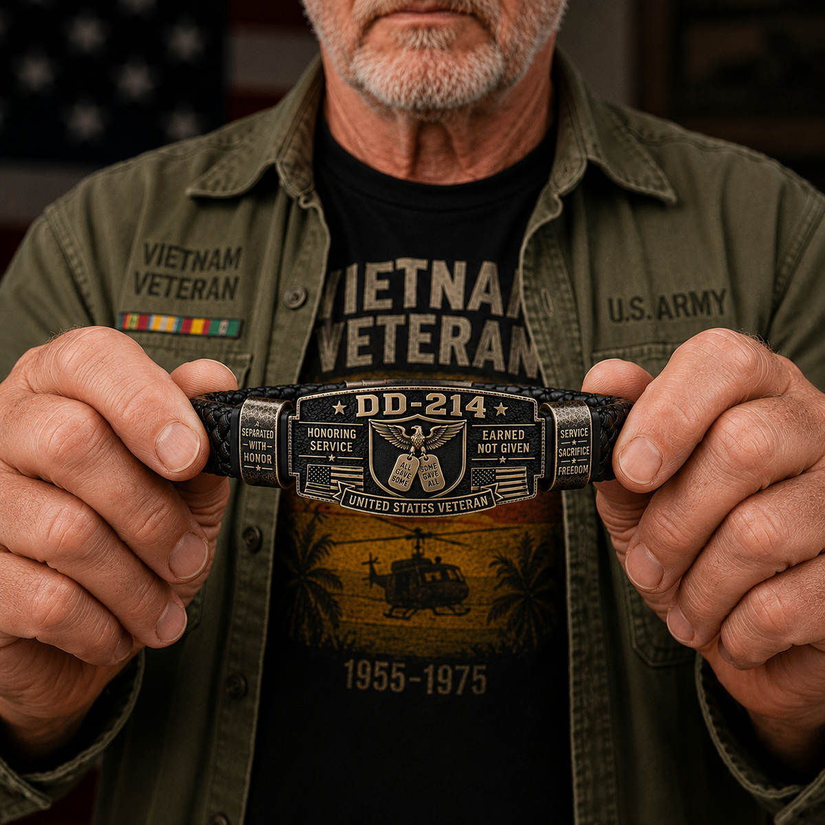 Hands assembling a DD-214 Veteran Honor Bracelet