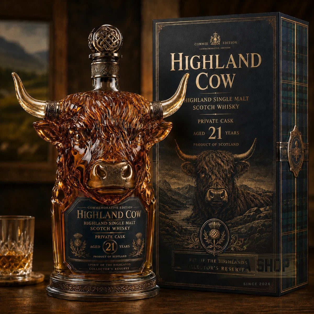 Highland Cow Private Cask 21 Years Cow Head Shaped Scotch Whisky Bottle🐂