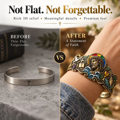 ⭐Faith Inspired Jesus Cuff Bracelet | Antique Brass With Scripture Message