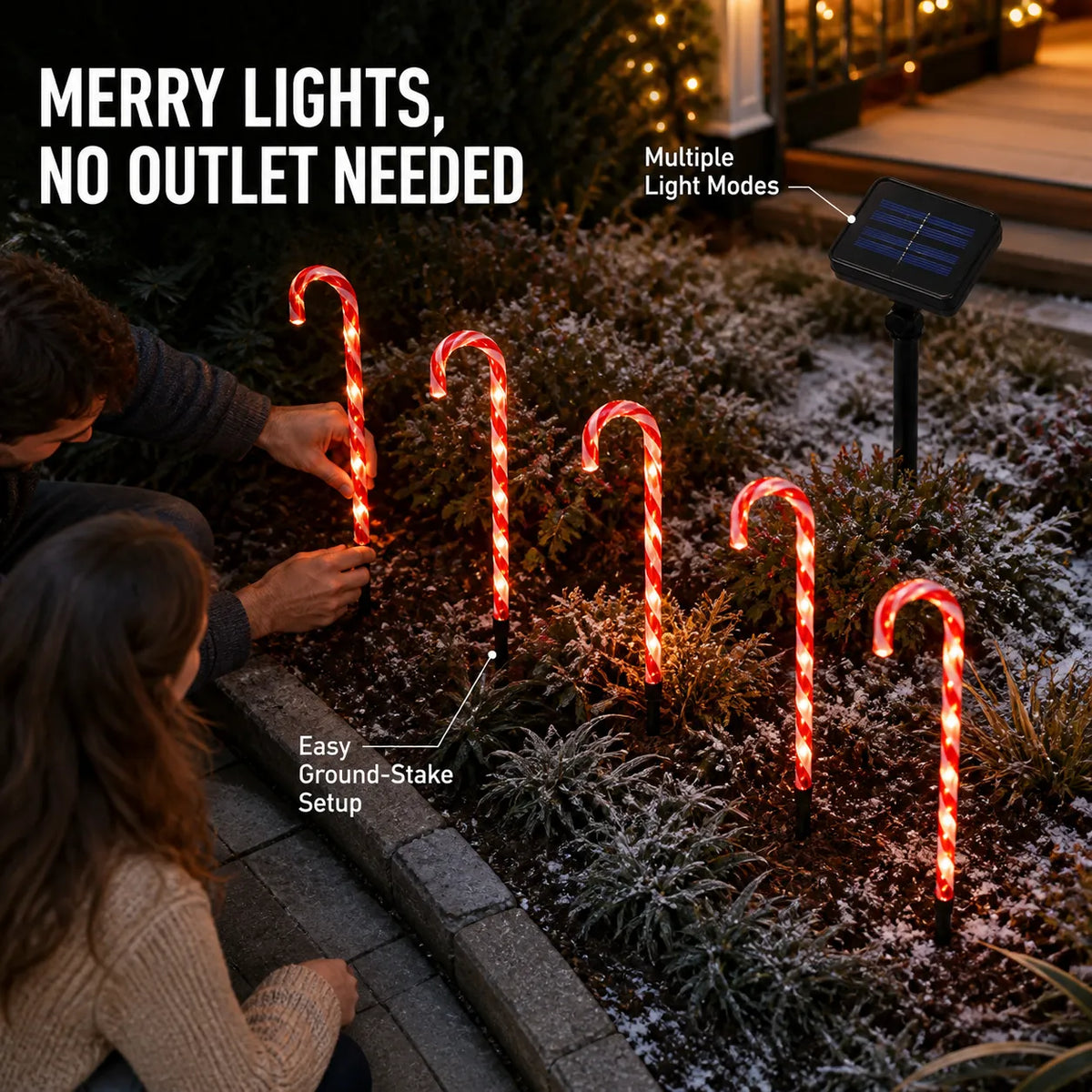 🎄🍭 Solar Candy Cane Garden Lights – 5-Piece Christmas Pathway Glow Set