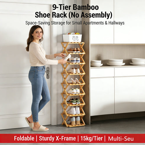 The 9-Tier No-Assembly Bamboo Rack ! ✨👟