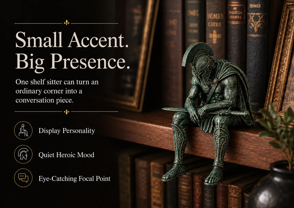 Ancient Greek Warrior Shelf Sitter – Unique Bookshelf Decor