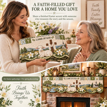 ⏳ Last Day 49% OFF – ✝️ Easter Faith Quilted Mantel Scarf | Patchwork Christian Fireplace Décor for Spring & Easter 🌷