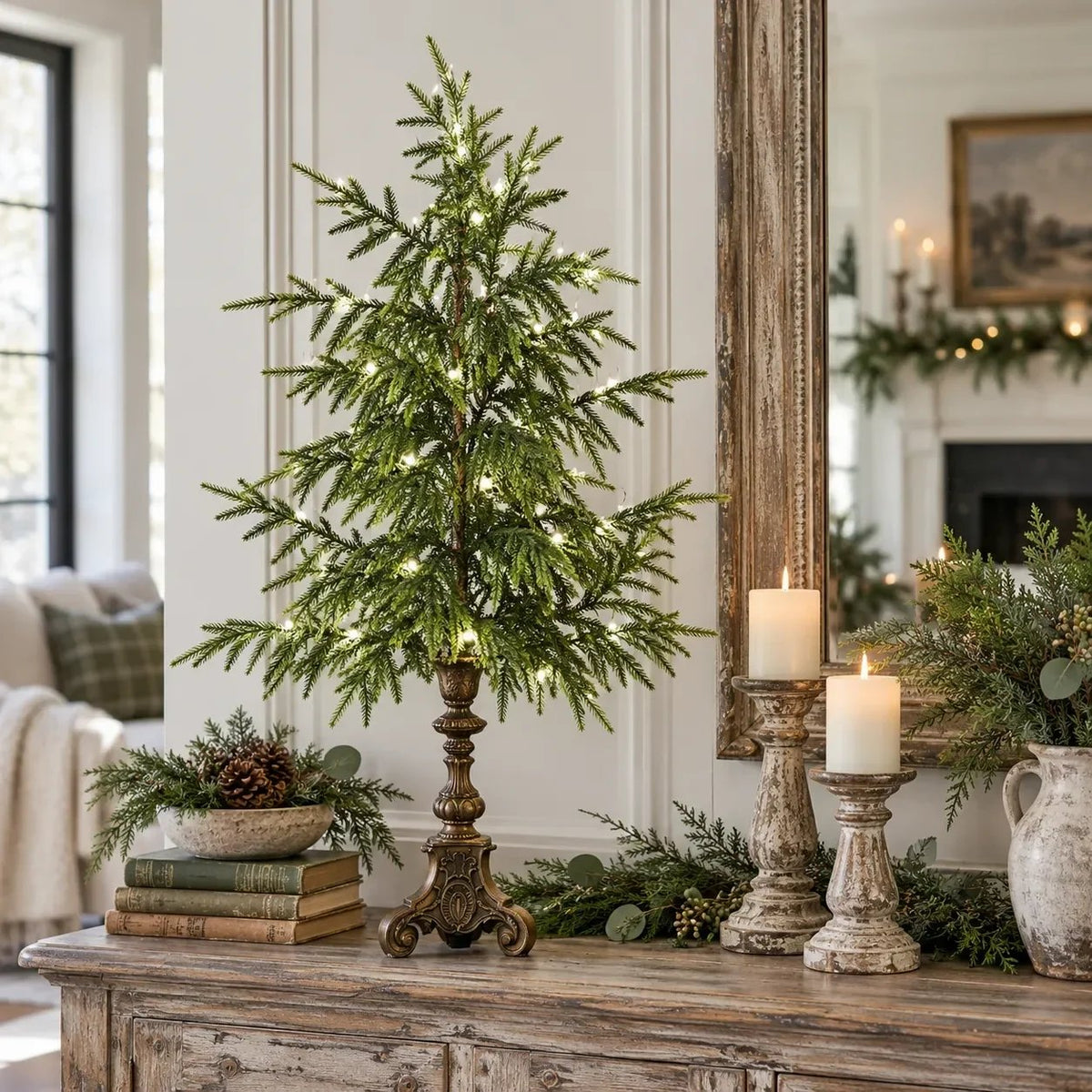 🎄🌙Vintage Lighted Norfolk Pine Trees