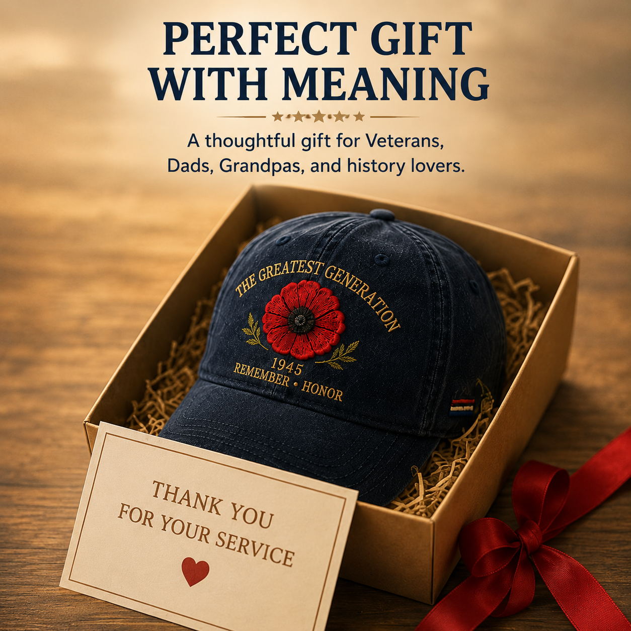 🎁 The Greatest Generation 1945 Memorial Poppy Cap – Remember & Honor
