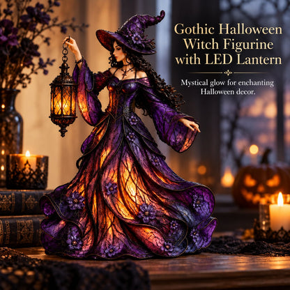 🧙‍♀️ Gotische Halloween-Hexenfigur mit LED-Laterne