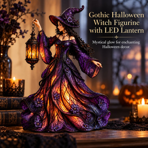 🧙‍♀️ Gotische Halloween-Hexenfigur mit LED-Laterne