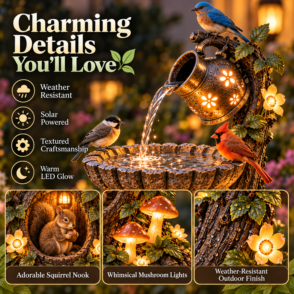 ⏰ Limited Stock 49% OFF - 🐿️ Solar Birdbath Fountain Garden Decor