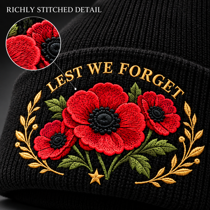"Lest We Forget" Poppy Embroidered Beanie