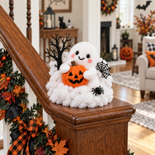 Whimsical Halloween Ghost Decor – Cute Staircase & Tabletop Display