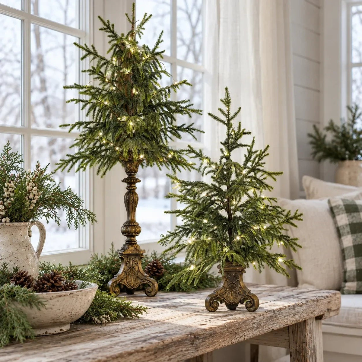 🎄🌙Vintage Lighted Norfolk Pine Trees