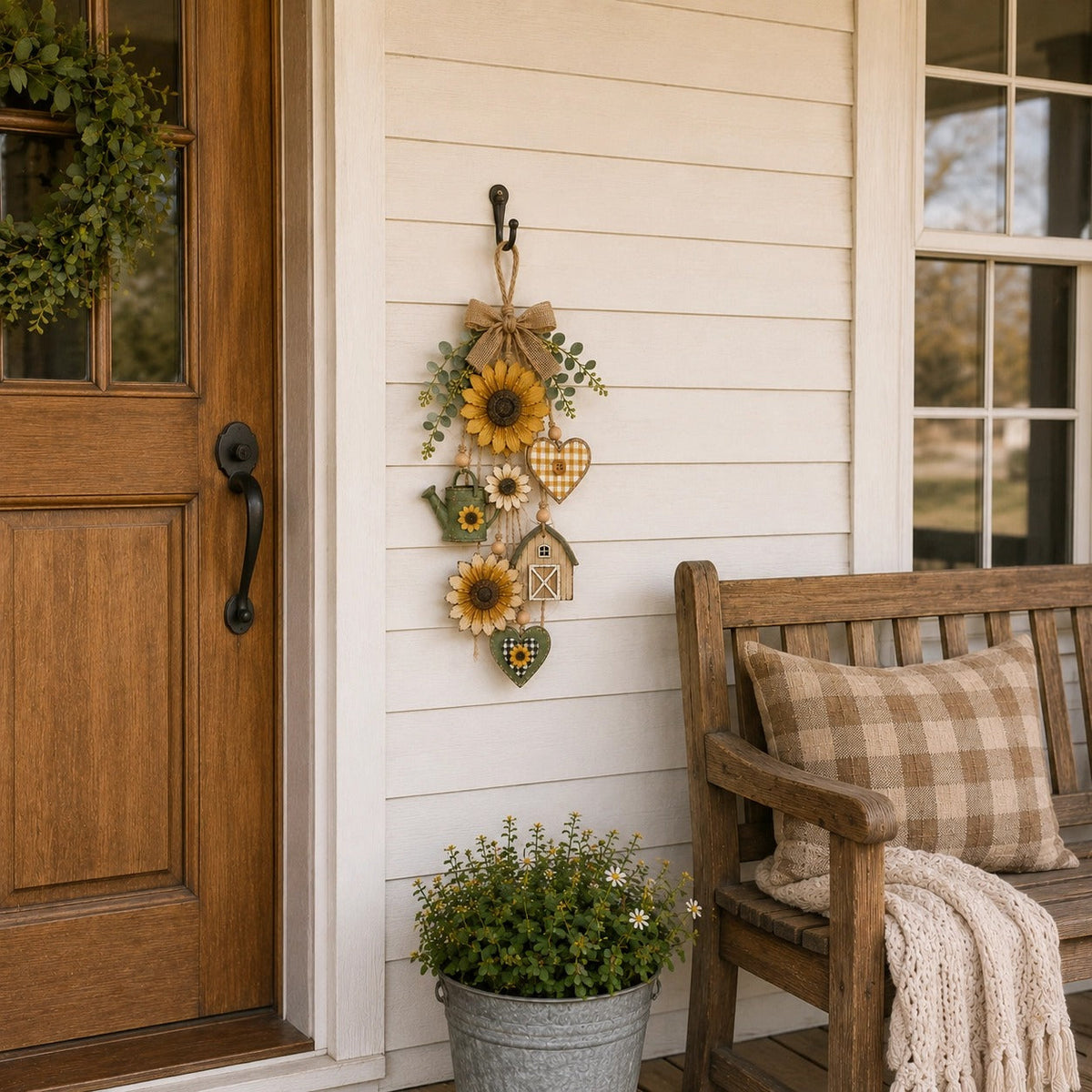 🌻Rustic Wooden Garden-Themed Hanging Ornament with Remote Control Fairy Lights