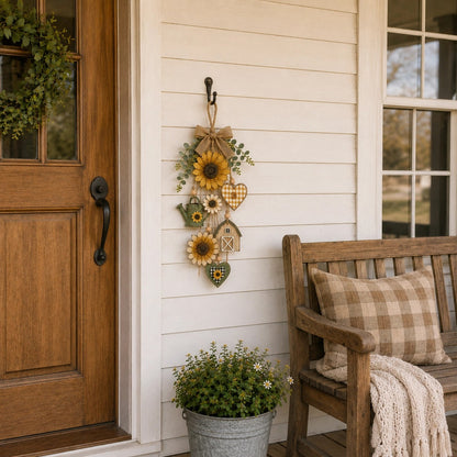 🌻Rustic Wooden Garden-Themed Hanging Ornament with Remote Control Fairy Lights