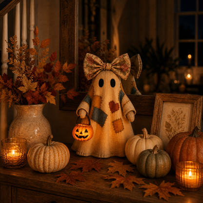 🔥 40% OFF TODAY - 👻🎃 Vintage Patchwork Ghost Decor(✨ LED Pumpkin Lantern}