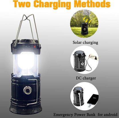 💡 Collapsible Portable LED Camping Lantern Lightweight Waterproof Solar USB Rechargeable LED Flashlight