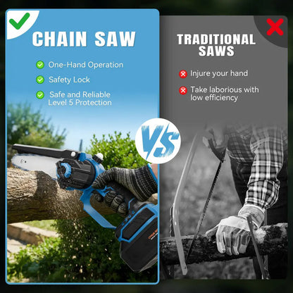 6-Inch Cordless Mini Chainsaw | One-Hand Electric Wood Cutter for Garden & Yard