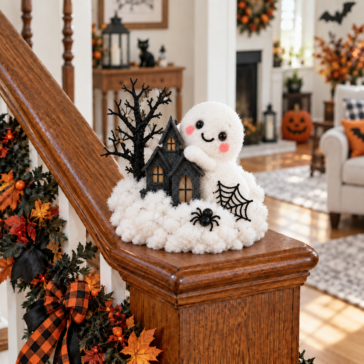 Whimsical Halloween Ghost Decor – Cute Staircase & Tabletop Display