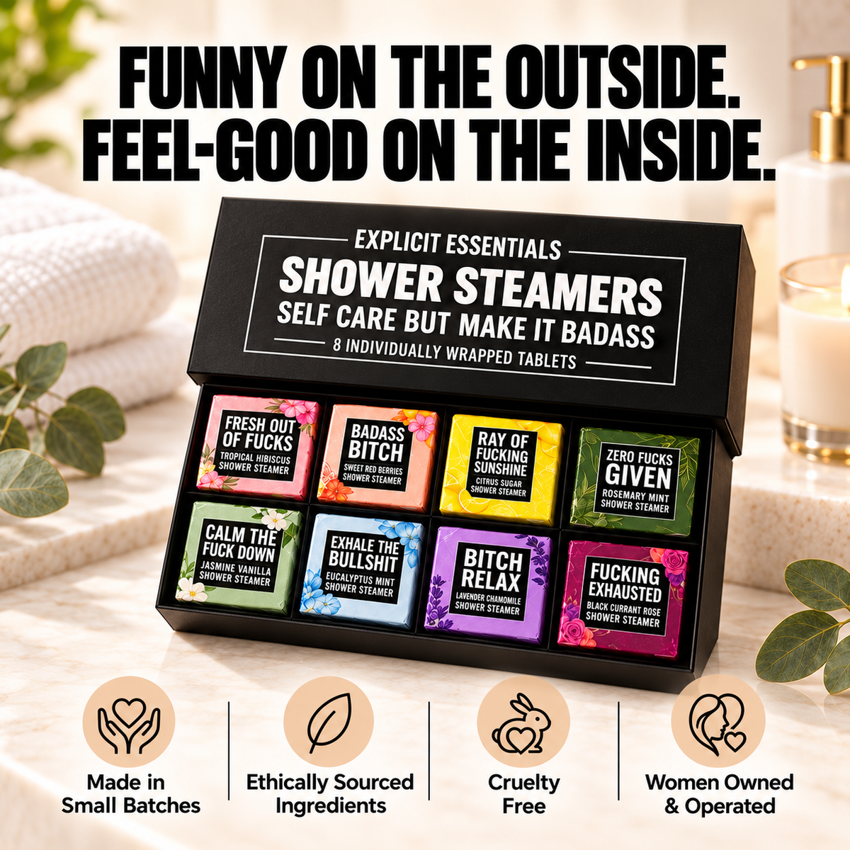 ✨ Bad Day Shower Steamers Gift Set – 8 Scented Self-Care Shower Tablets