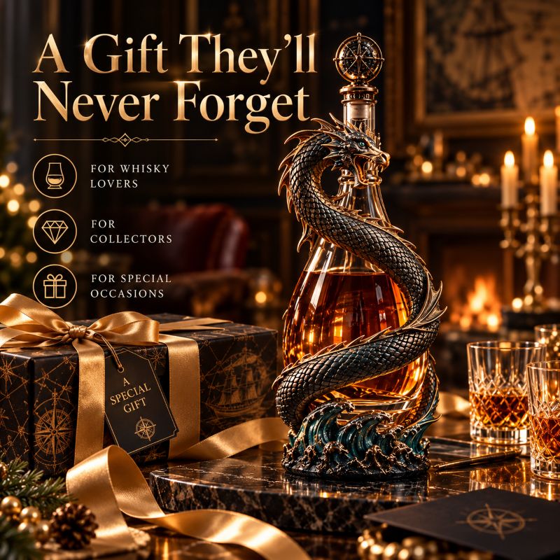 Leviathan Coil Dragon Decanter™ — Hand-Finished Whiskey Decanter with Compass Stopper
