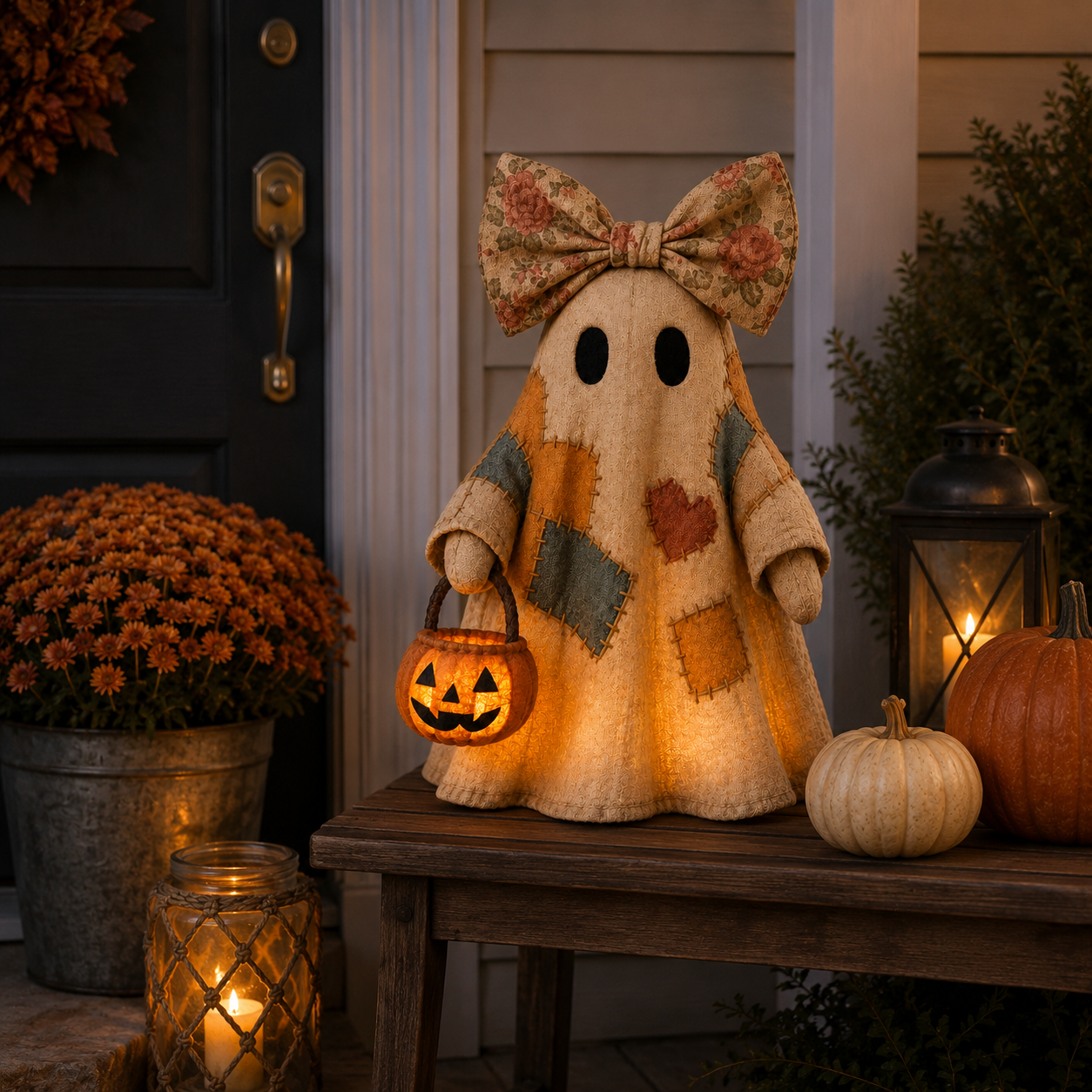 🔥 40% OFF TODAY - 👻🎃 Vintage Patchwork Ghost Decor(✨ LED Pumpkin Lantern}