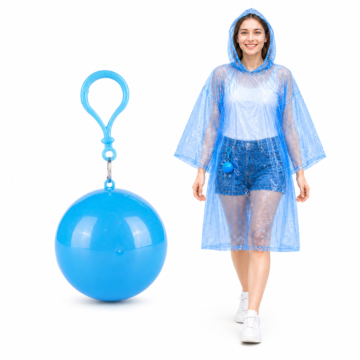 Portable Rain Poncho Ball – Waterproof Hooded Raincoat with Clip-On Case | 3PCS