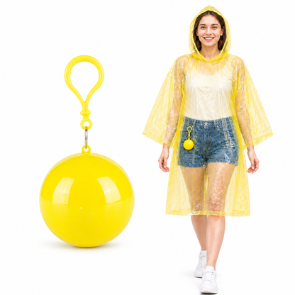 Portable Rain Poncho Ball – Waterproof Hooded Raincoat with Clip-On Case | 3PCS