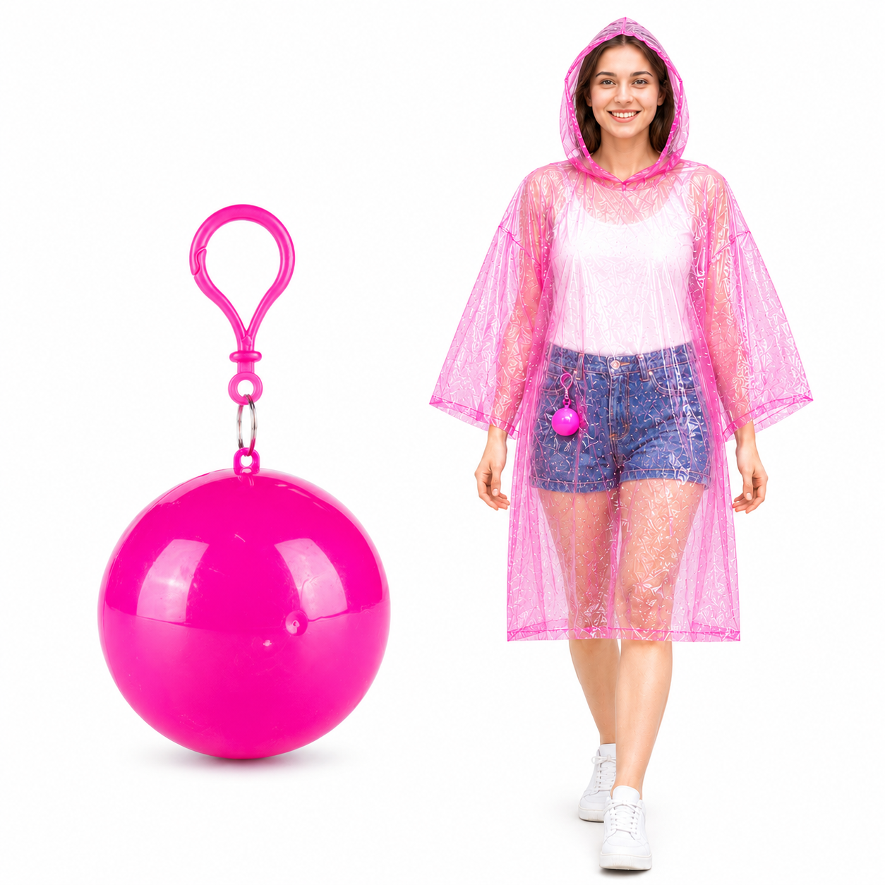 Portable Rain Poncho Ball – Waterproof Hooded Raincoat with Clip-On Case | 3PCS