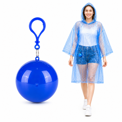 Portable Rain Poncho Ball – Waterproof Hooded Raincoat with Clip-On Case | 3PCS