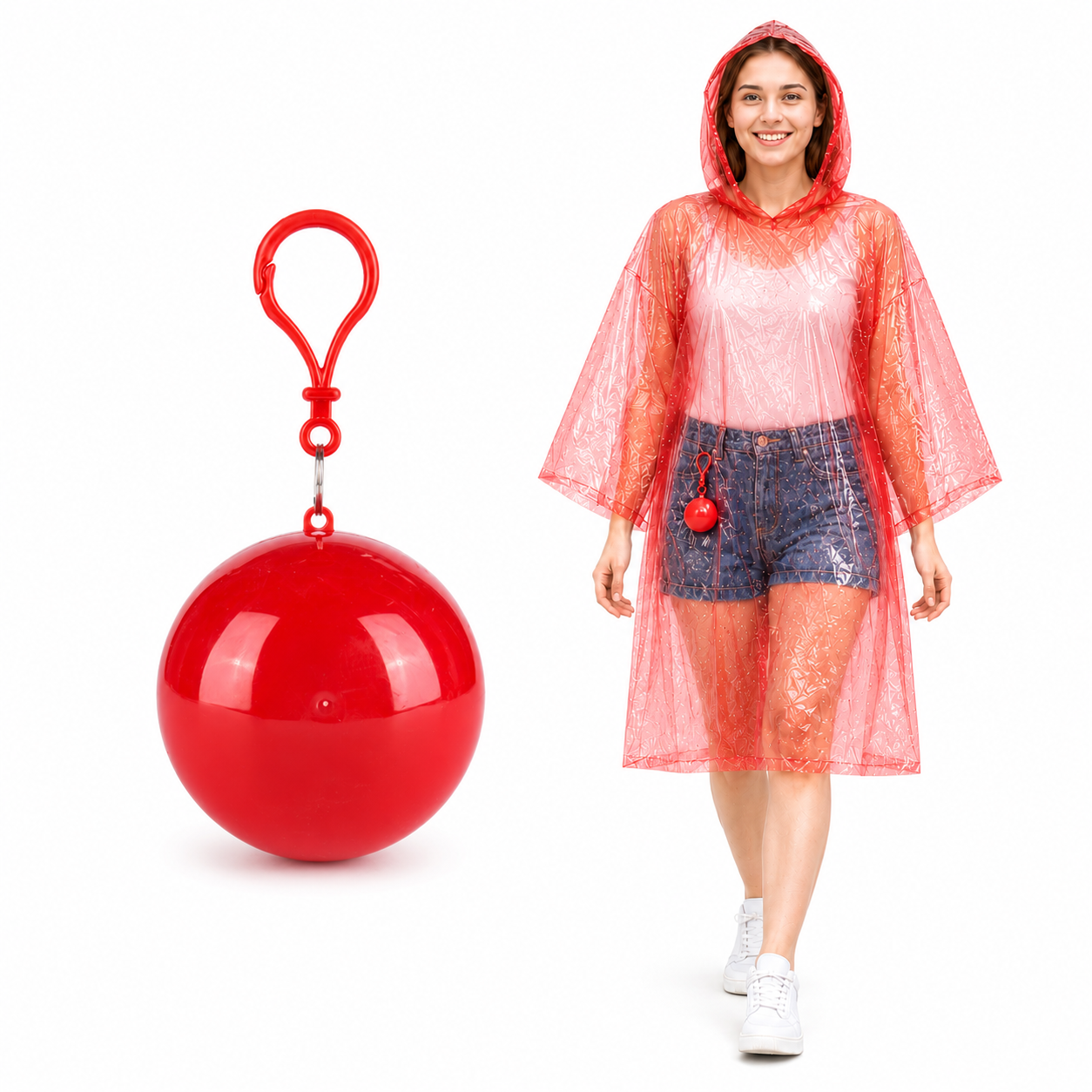 Portable Rain Poncho Ball – Waterproof Hooded Raincoat with Clip-On Case | 3PCS